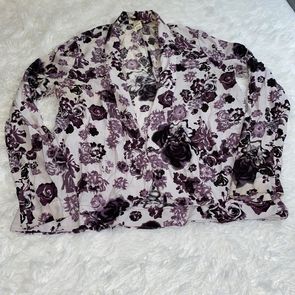 BCNU Nordstrom Lavender Floral Viscose Open Front Blazer Lightweight